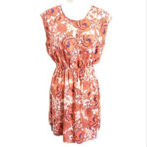 Soprano beautiful floral dress peach coral white navy - cinch waist - medium